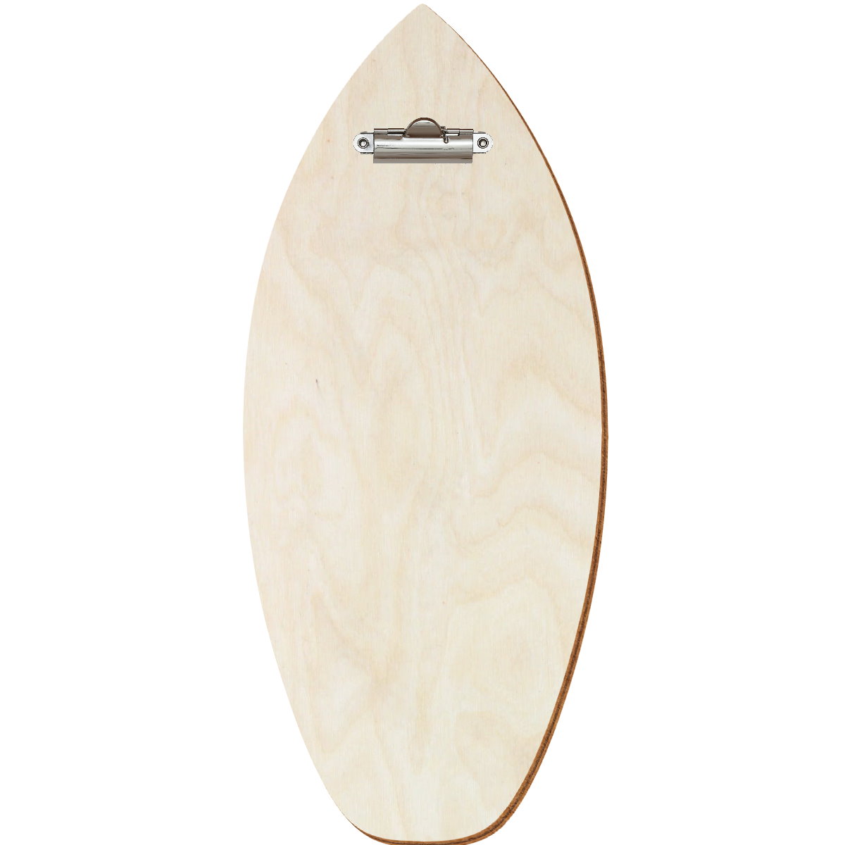 Holz Klemmbrett in Surfbrettform für Barformat 110 x 300 mm, Birke natur, Birkensperrholz, Zahnklemme silber