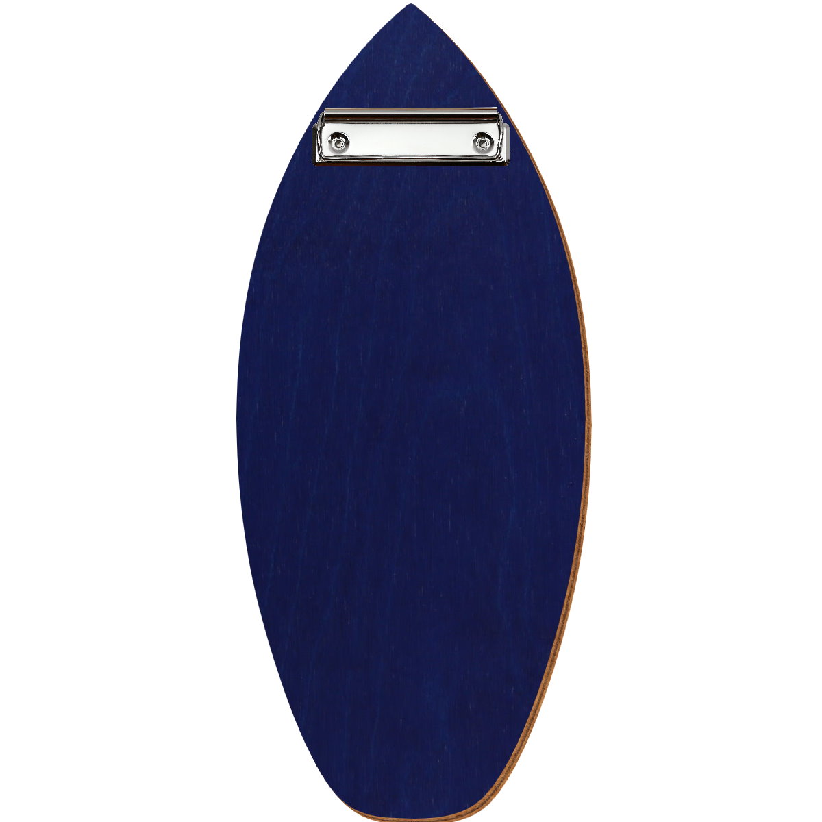 Holz Klemmbrett in Surfbrettform für Barformat 110 x 300 mm, Blau, Birkensperrholz, Bügelklemme silber