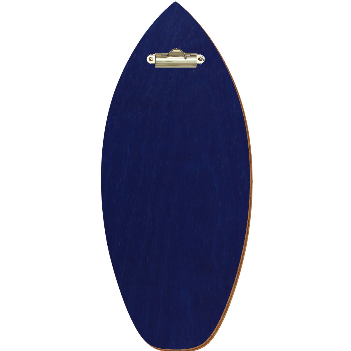 Holz Klemmbrett in Surfbrettform für Barformat 110 x 300 mm, Blau, Birkensperrholz, Zahnklemme gold