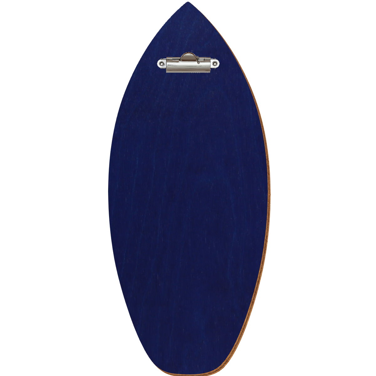 Holz Klemmbrett in Surfbrettform für Barformat 110 x 300 mm, Blau, Birkensperrholz, Zahnklemme silber