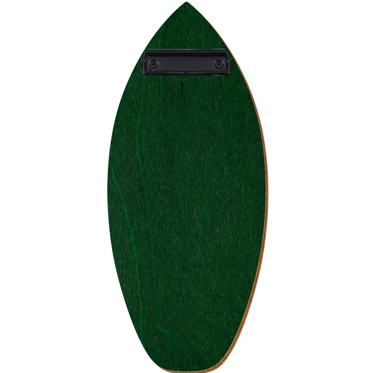 Holz Klemmbrett in Surfbrettform für Barformat 110 x 300 mm, Dunkelgrün, Birkensperrholz, Bügelklemme schwarz