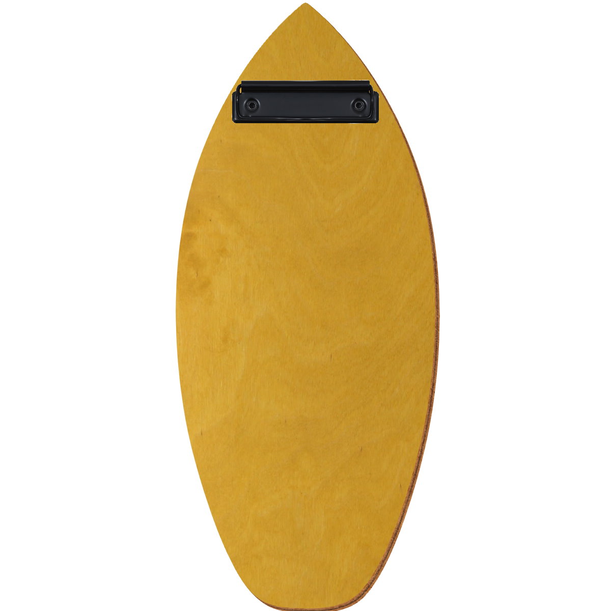 Holz Klemmbrett in Surfbrettform für Barformat 110 x 300 mm, Eiche hell, Birkensperrholz, Bügelklemme schwarz