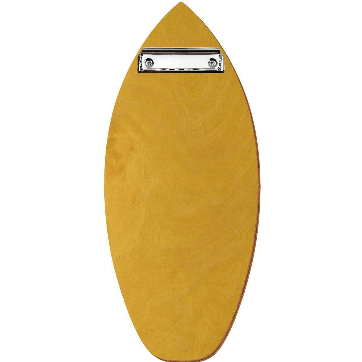 Holz Klemmbrett in Surfbrettform für Barformat 110 x 300 mm, Eiche hell, Birkensperrholz, Bügelklemme silber