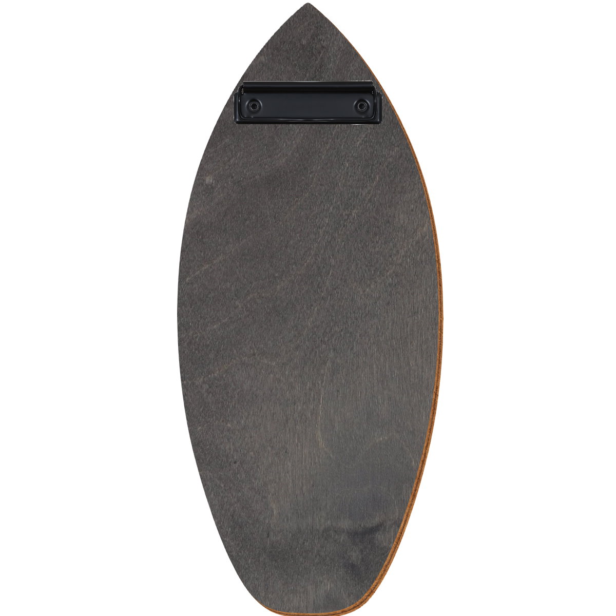 Holz Klemmbrett in Surfbrettform für Barformat 110 x 300 mm, Grau, Birkensperrholz, Bügelklemme schwarz