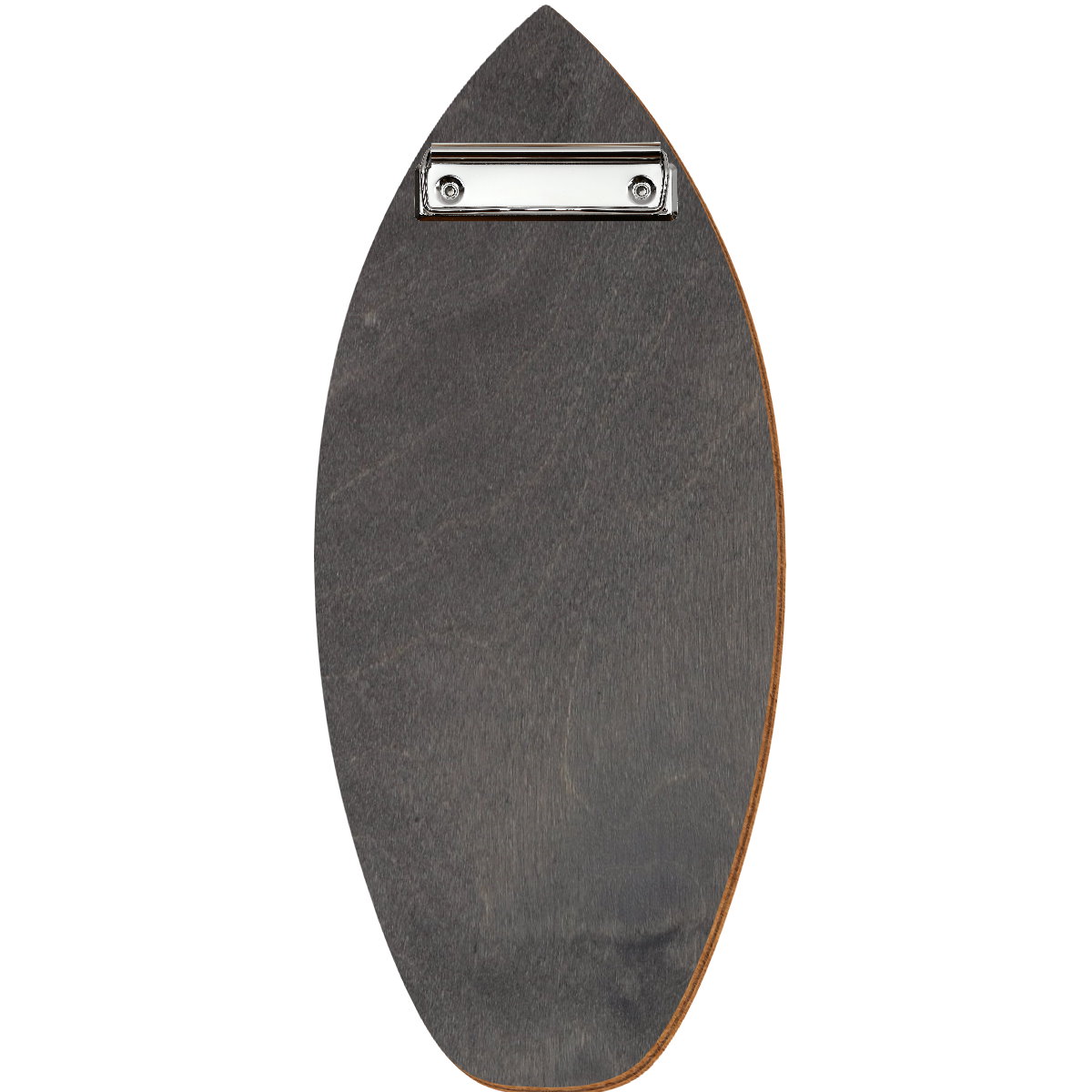 Holz Klemmbrett in Surfbrettform für Barformat 110 x 300 mm, Grau, Birkensperrholz, Bügelklemme silber