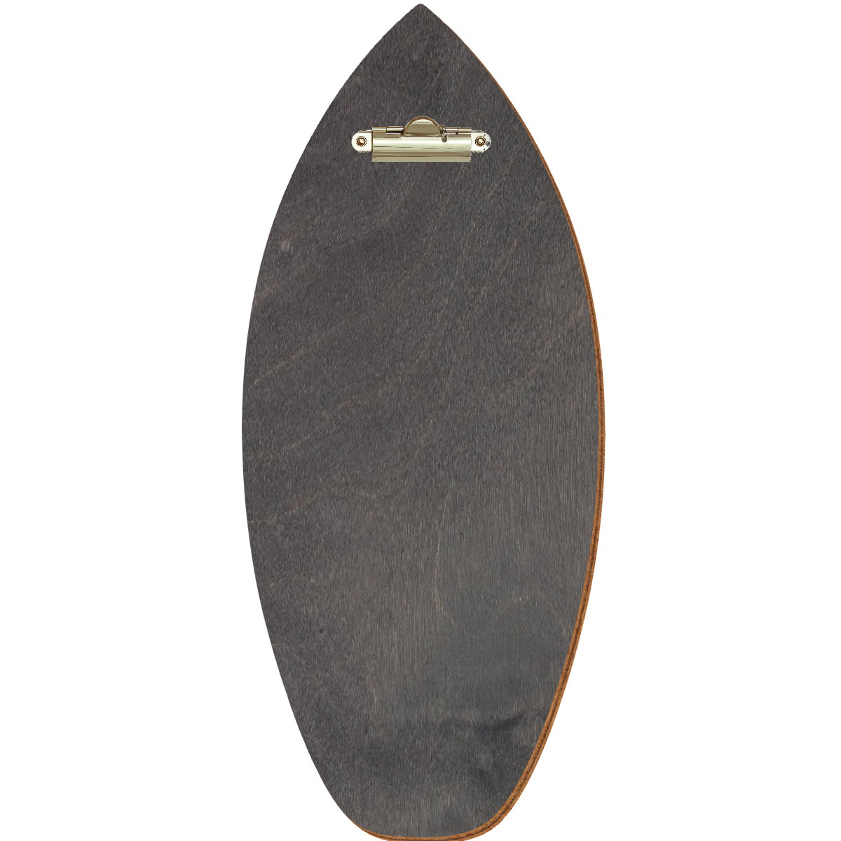 Holz Klemmbrett in Surfbrettform für Barformat 110 x 300 mm, Grau, Birkensperrholz, Zahnklemme gold