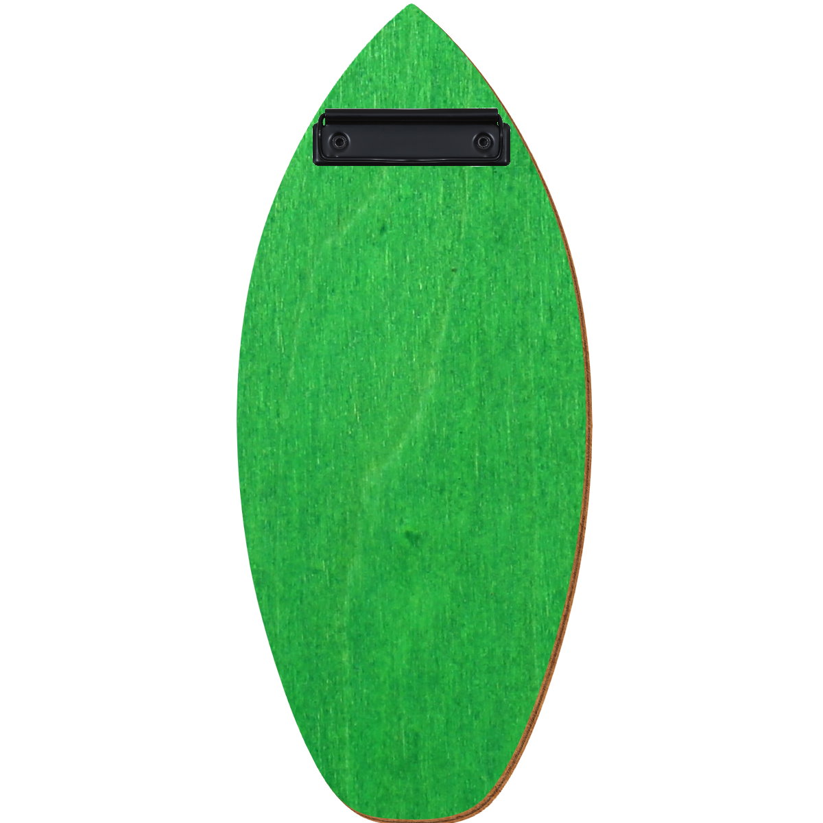 Holz Klemmbrett in Surfbrettform für Barformat 110 x 300 mm, Hellgrün, Birkensperrholz, Bügelklemme schwarz