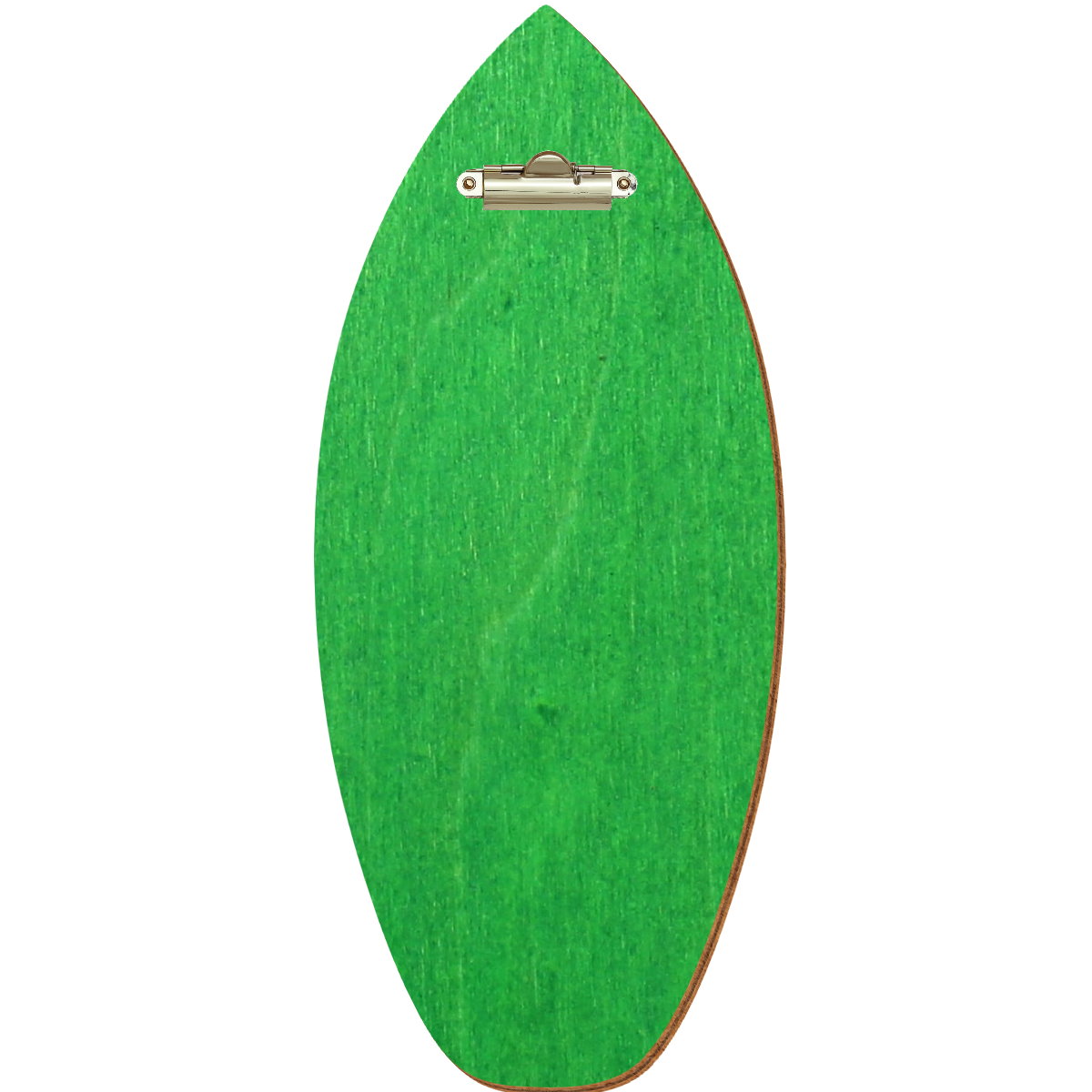 Holz Klemmbrett in Surfbrettform für Barformat 110 x 300 mm, Hellgrün, Birkensperrholz, Zahnklemme gold