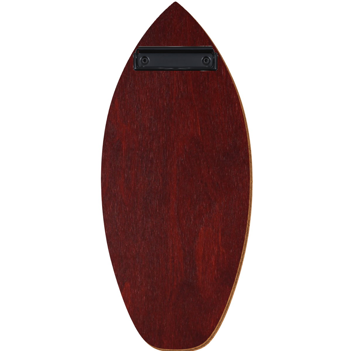 Holz Klemmbrett in Surfbrettform für Barformat 110 x 300 mm, Mahagoni, Birkensperrholz, Bügelklemme schwarz