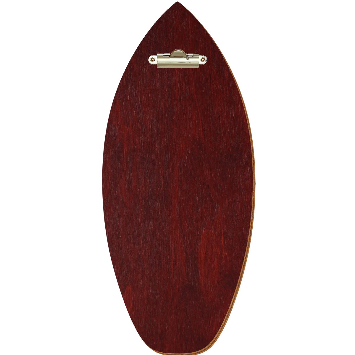Holz Klemmbrett in Surfbrettform für Barformat 110 x 300 mm, Mahagoni, Birkensperrholz, Zahnklemme gold
