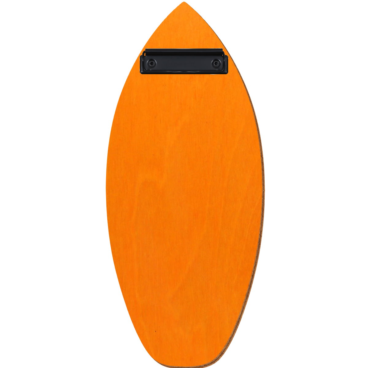 Holz Klemmbrett in Surfbrettform für Barformat 110 x 300 mm, Orange, Birkensperrholz, Bügelklemme schwarz