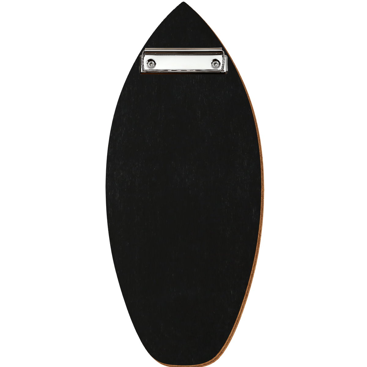 Holz Klemmbrett in Surfbrettform für Barformat 110 x 300 mm, Schwarz, Birkensperrholz, Bügelklemme silber