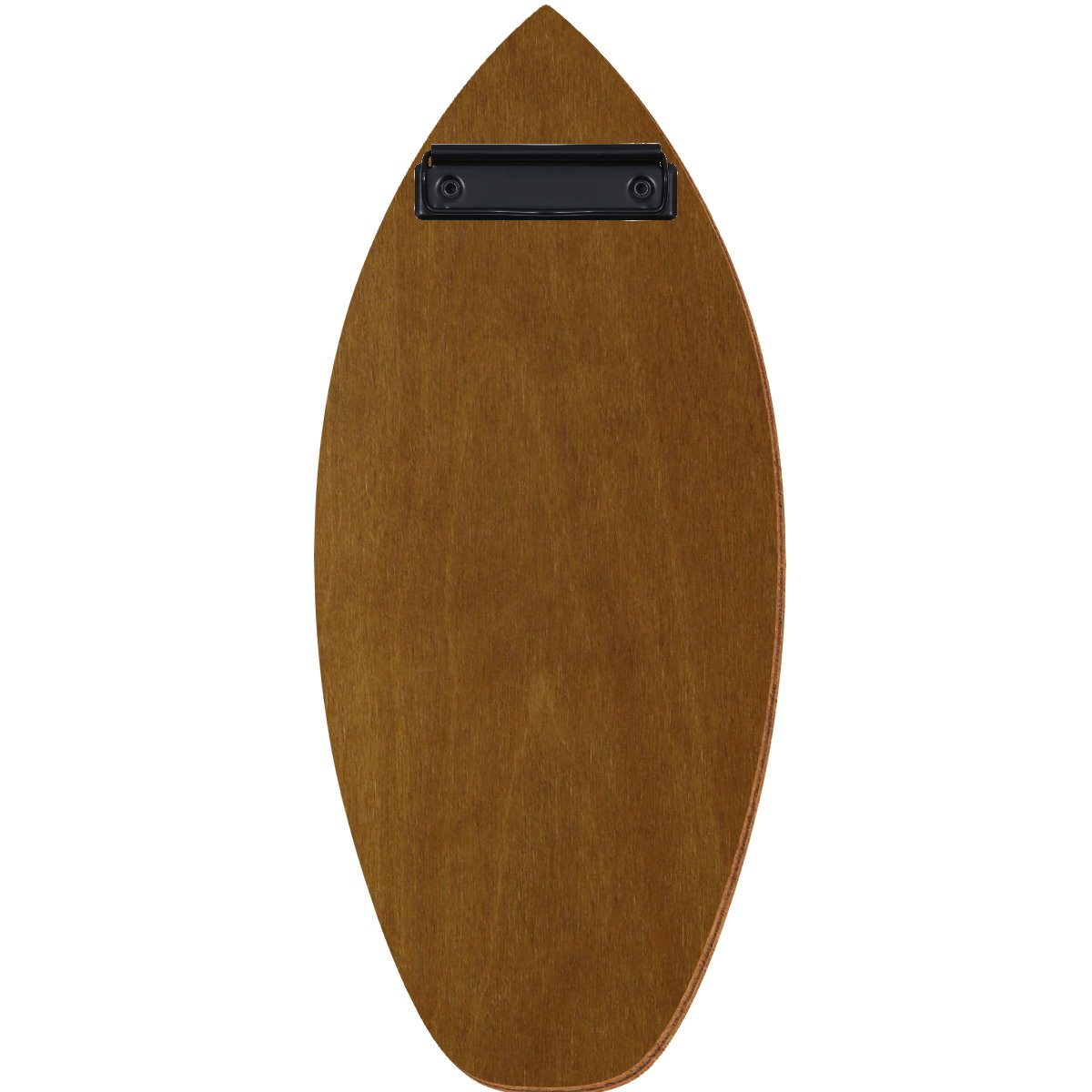 Holz Klemmbrett in Surfbrettform für Barformat 110 x 300 mm, Teak, Birkensperrholz, Bügelklemme schwarz