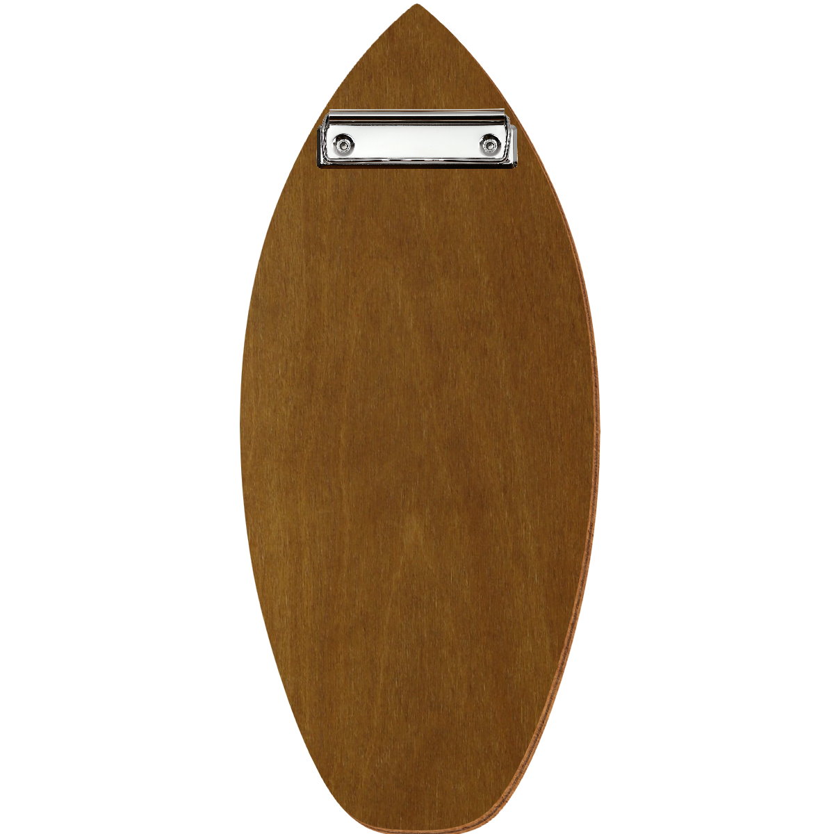 Holz Klemmbrett in Surfbrettform für Barformat 110 x 300 mm, Teak, Birkensperrholz, Bügelklemme silber