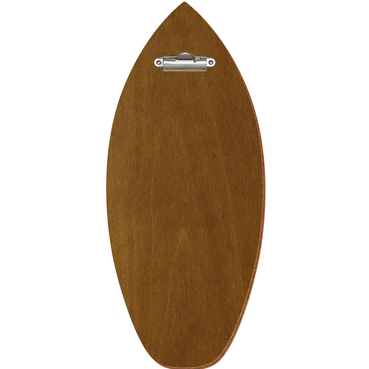 Holz Klemmbrett in Surfbrettform für Barformat 110 x 300 mm, Teak, Birkensperrholz, Zahnklemme silber