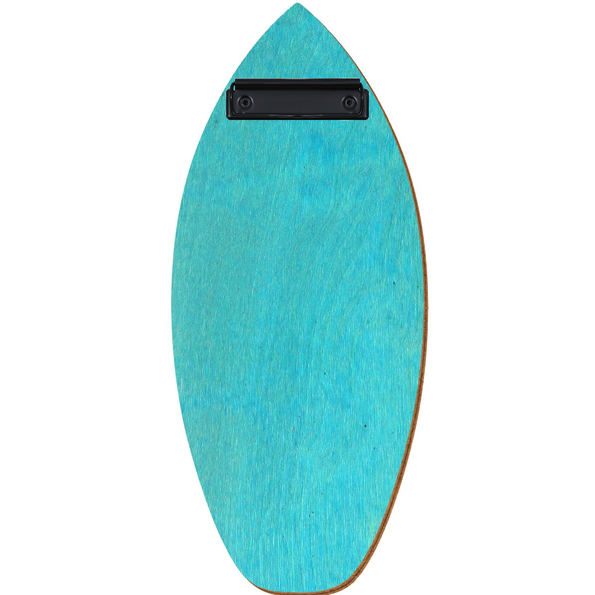 Holz Klemmbrett in Surfbrettform für Barformat 110 x 300 mm, Türkis, Birkensperrholz, Bügelklemme schwarz