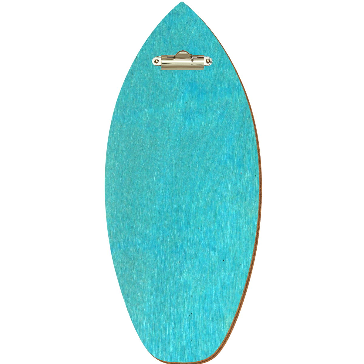 Holz Klemmbrett in Surfbrettform für Barformat 110 x 300 mm, Türkis, Birkensperrholz, Zahnklemme gold