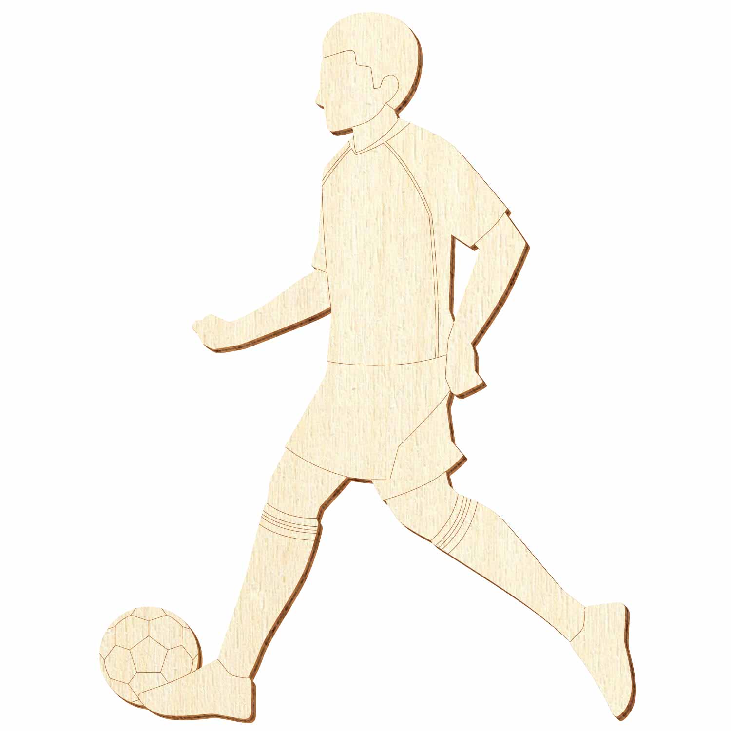 dribbelnder Fussballer aus Sperrholz mit Konturanschnitt