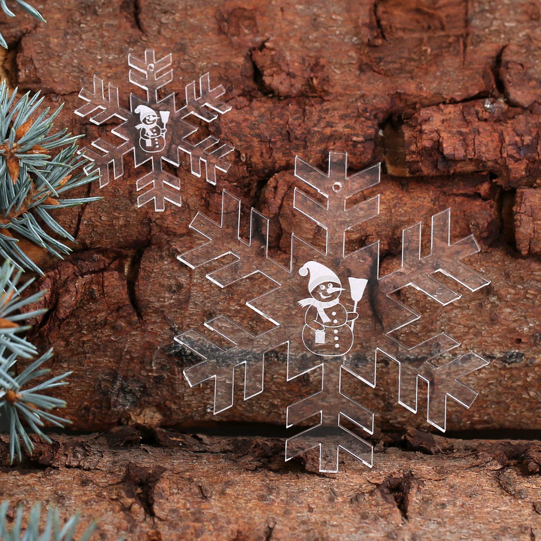 Baumschmuck 2er Sets Acrylglas Motiv-Schneeflocke - Schneemann