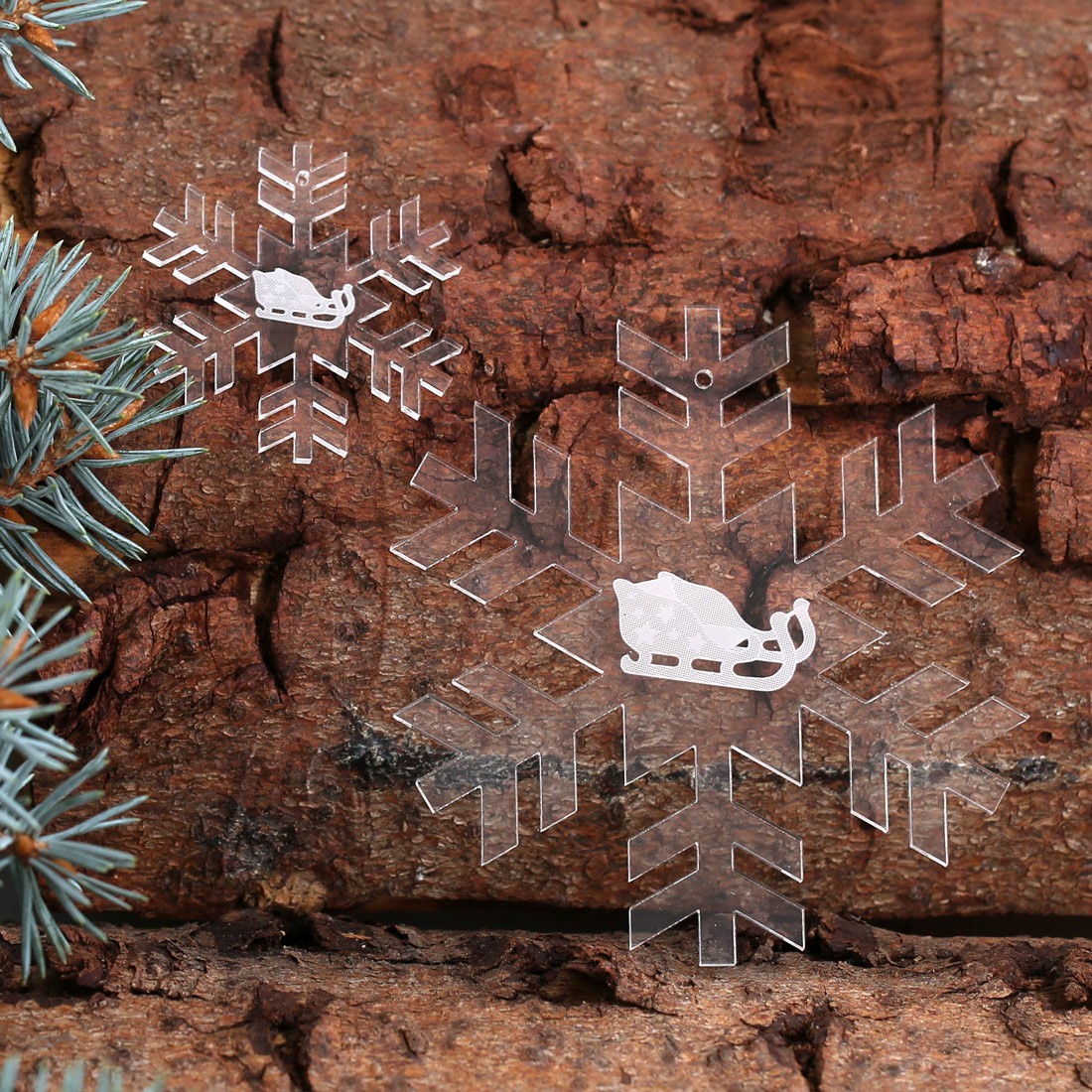 Baumschmuck 2er Sets Acrylglas Motiv-Schneeflocke - Schlitten