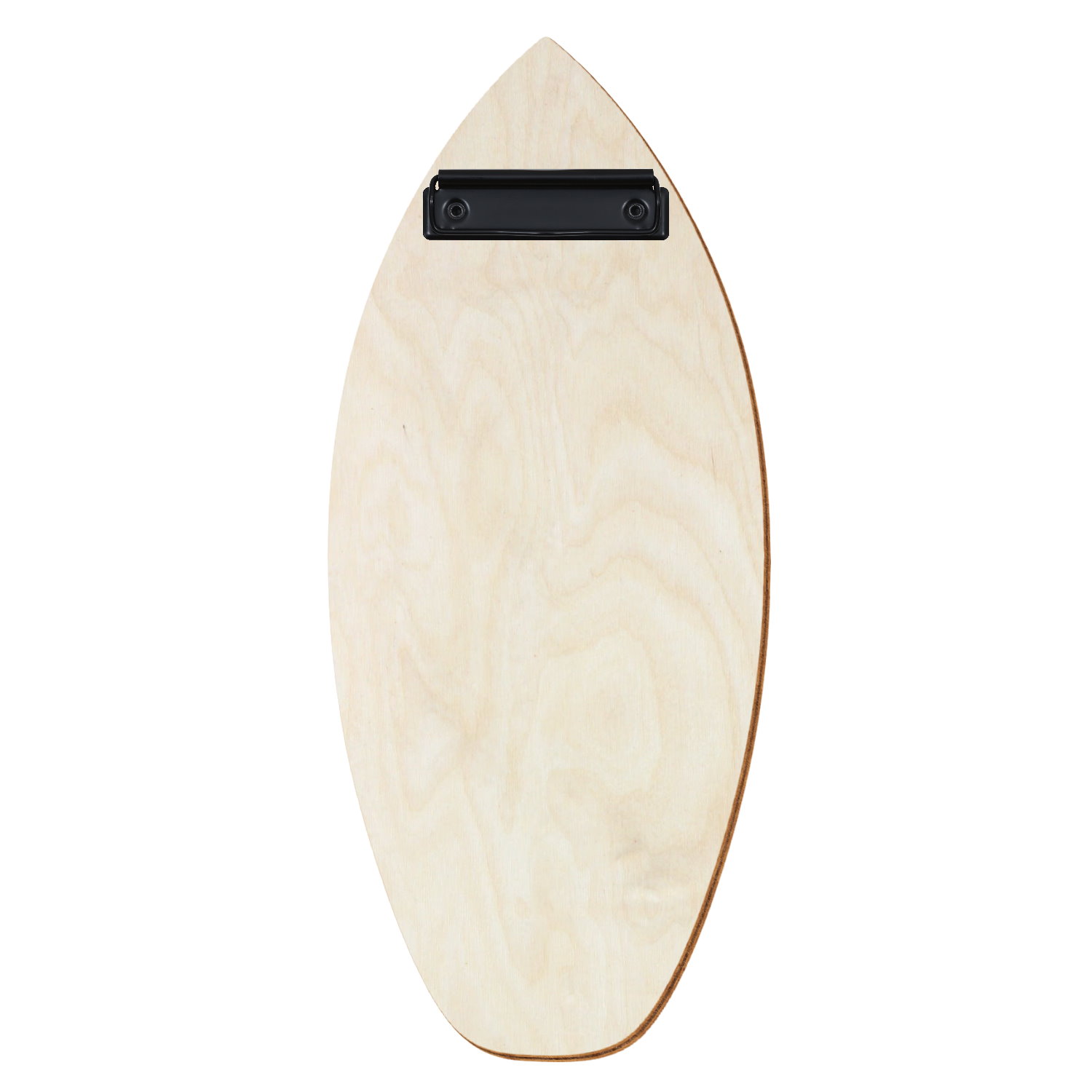 Holz Klemmbrett in Surfbrettform für Getränkekarte 110 x 300 mm, Birke natur, Birkensperrholz, Bügelklemme schwarz