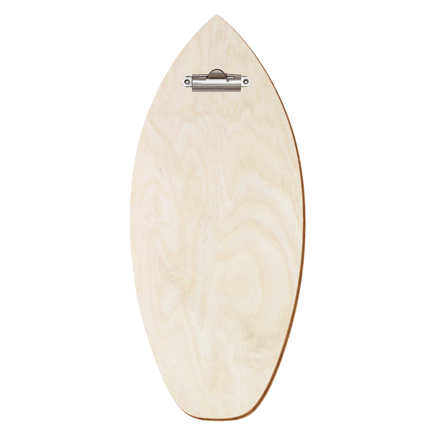 Holz Klemmbrett in Surfbrettform für Getränkekarte 110 x 300 mm, Birke natur, Birkensperrholz, Zahnklemme silber