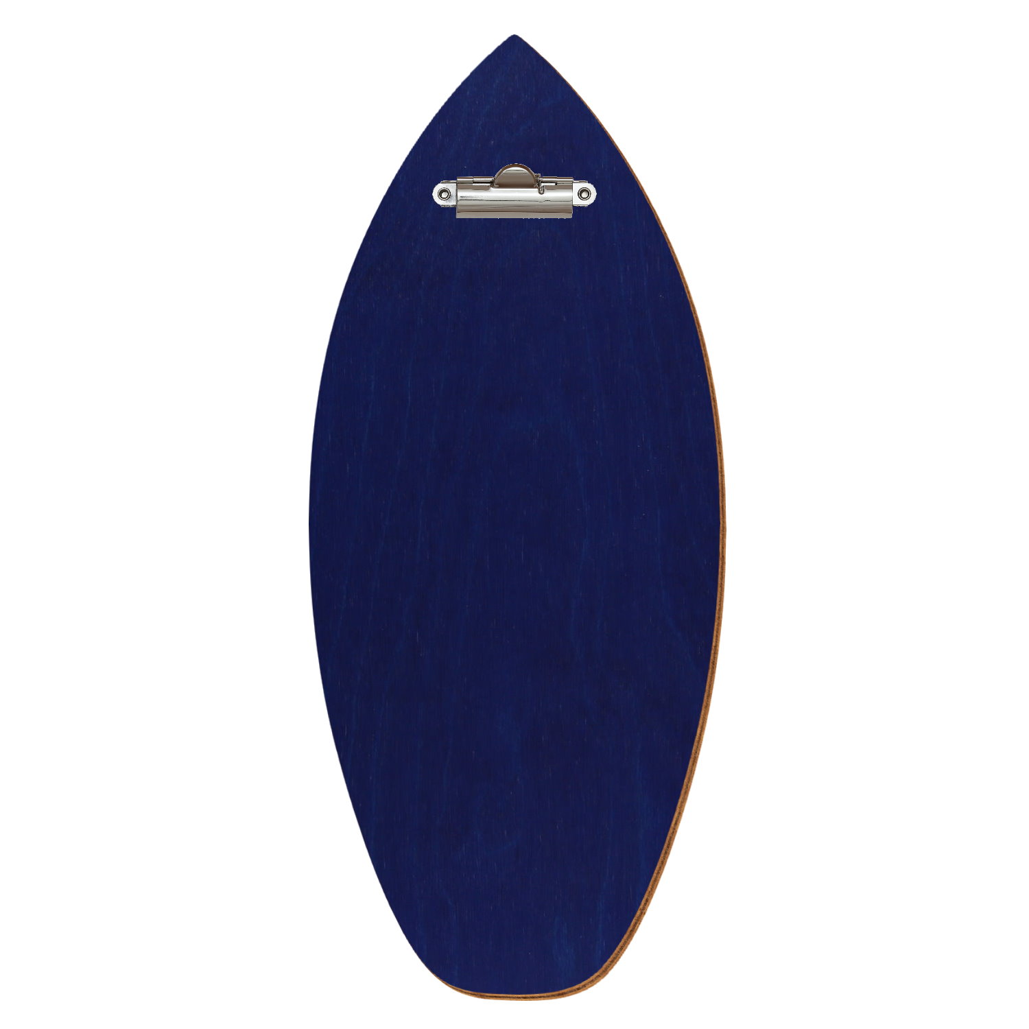 Holz Klemmbrett in Surfbrettform für Getränkekarte 110 x 300 mm, Blau, Birkensperrholz, Zahnklemme silber