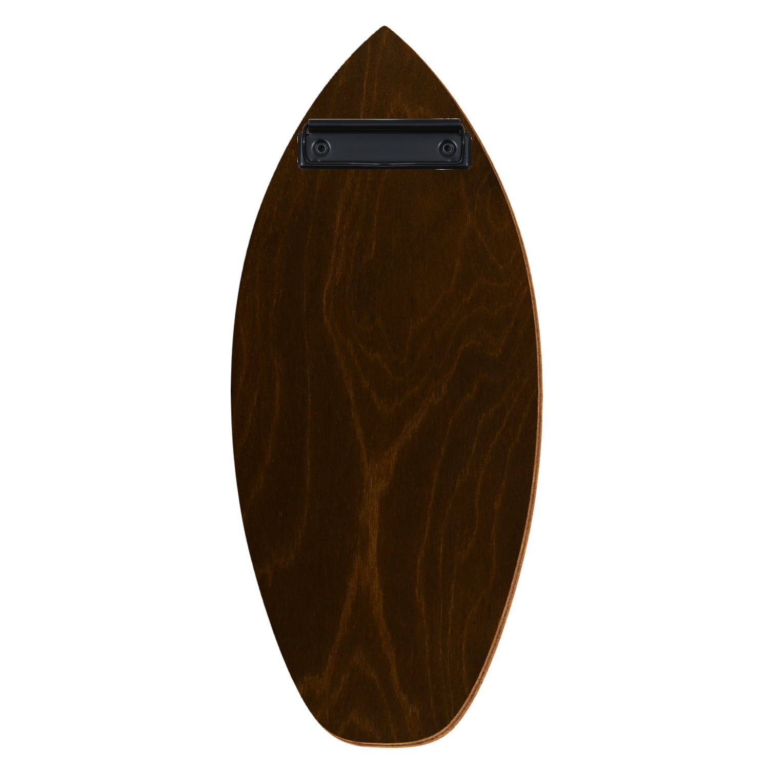 Holz Klemmbrett in Surfbrettform für Getränkekarte 110 x 300 mm, Eiche dunkel, Birkensperrholz, Bügelklemme schwarz