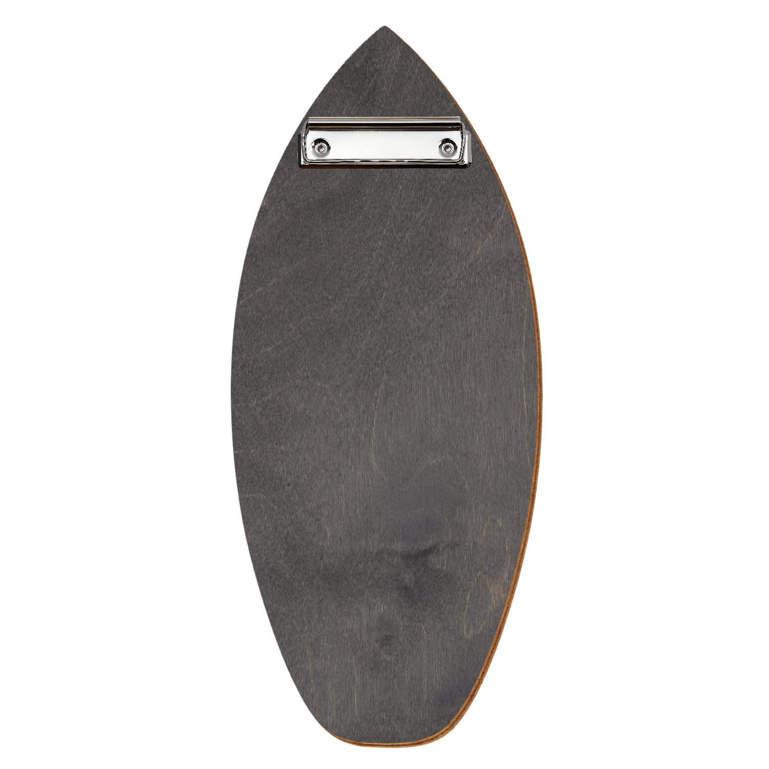 Holz Klemmbrett in Surfbrettform für Getränkekarte 110 x 300 mm, Grau, Birkensperrholz,Bügelklemme silber