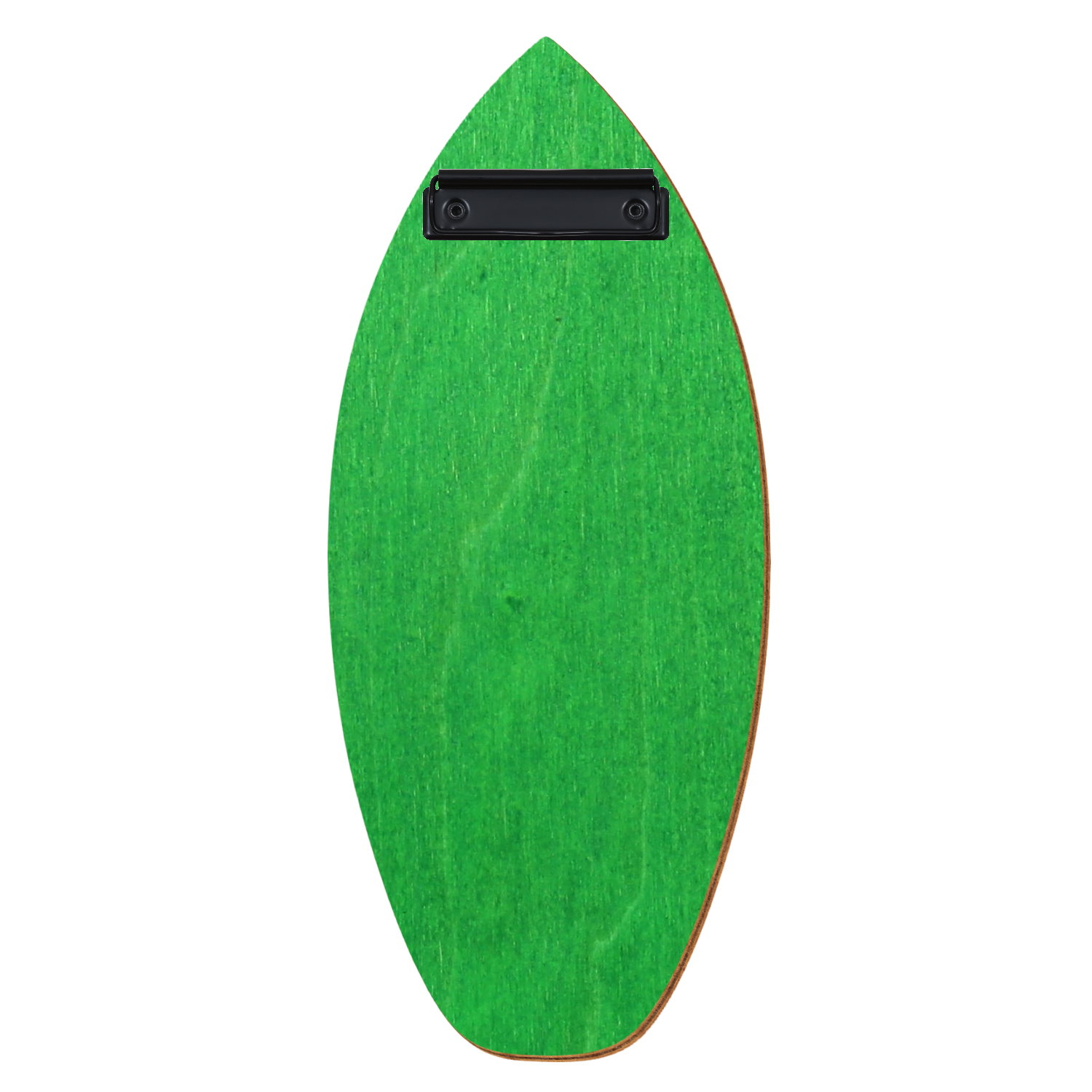 Holz Klemmbrett in Surfbrettform für Getränkekarte 110 x 300 mm, Hellgrün, Birkensperrholz, Bügelklemme schwarz