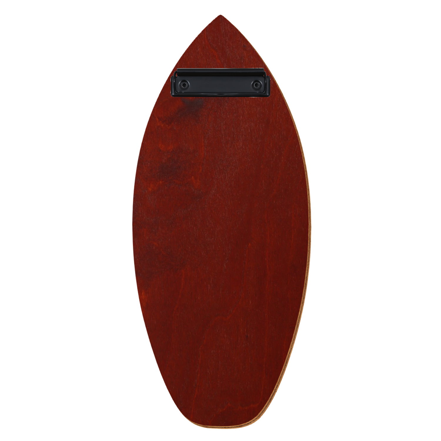 Holz Klemmbrett in Surfbrettform für Getränkekarte 110 x 300 mm, Kirschbaum dunkel, Birkensperrholz, Bügelklemme schwarz