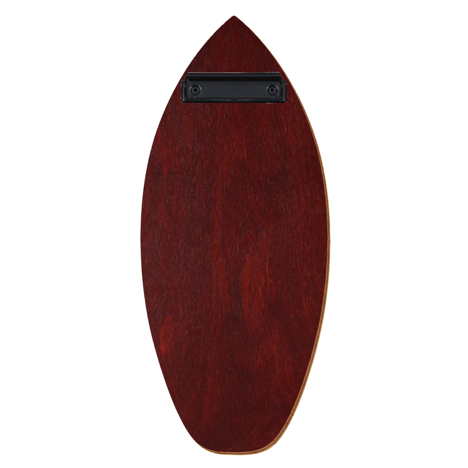 Holz Klemmbrett in Surfbrettform für Getränkekarte 110 x 300 mm, Mahagoni, Birkensperrholz, Bügelklemme schwarz