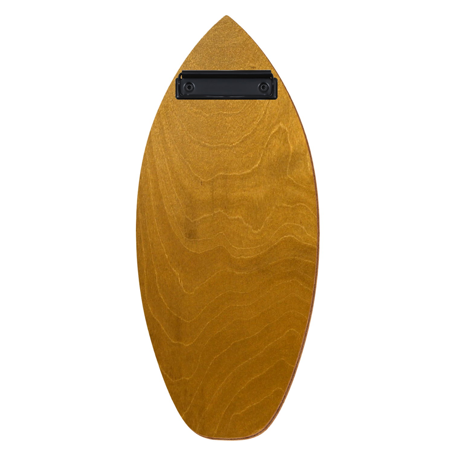 Holz Klemmbrett in Surfbrettform für Getränkekarte 110 x 300 mm, Nussbaum hell, Birkensperrholz, Bügelklemme schwarz