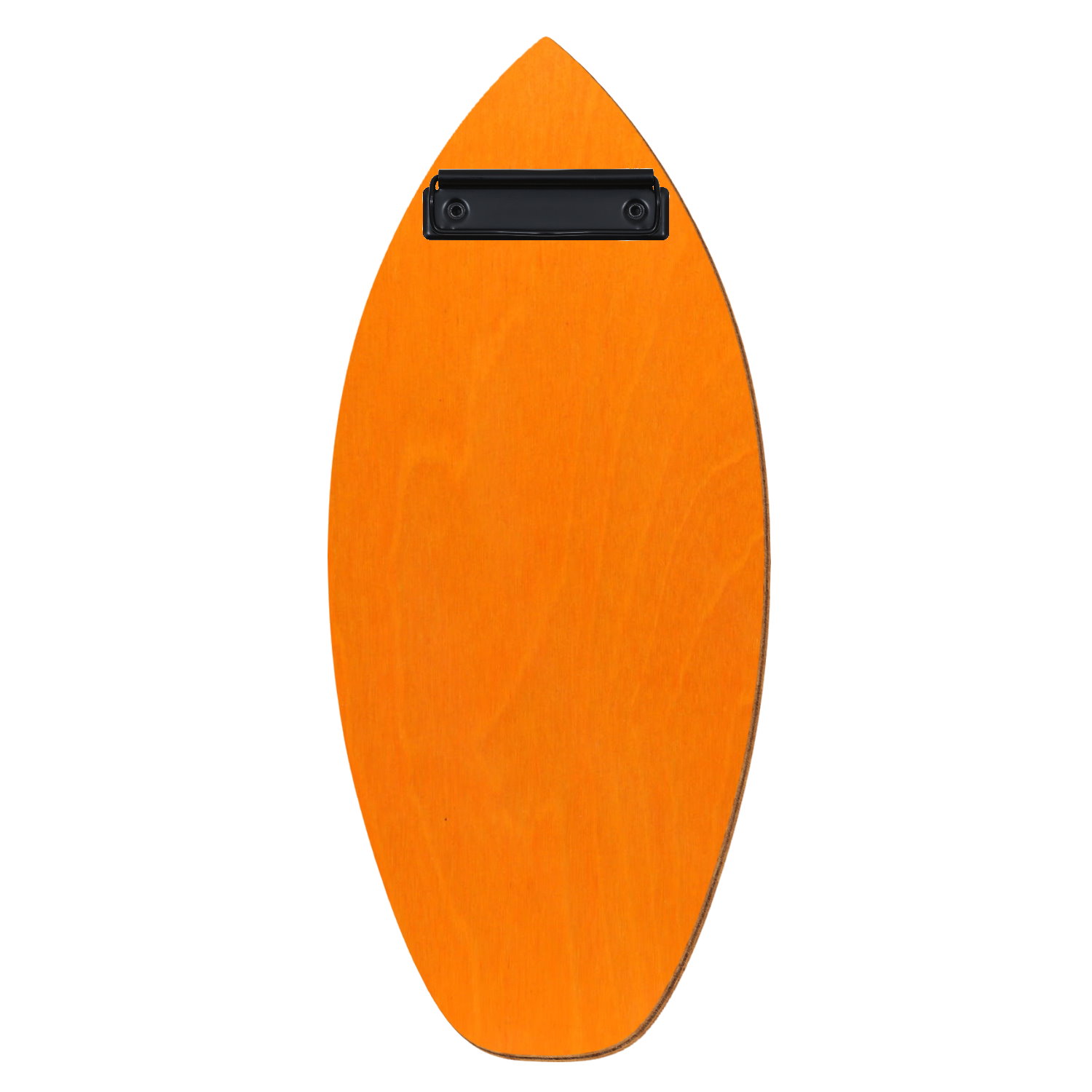 Holz Klemmbrett in Surfbrettform für Getränkekarte 110 x 300 mm, Orange, Birkensperrholz, Bügelklemme schwarz