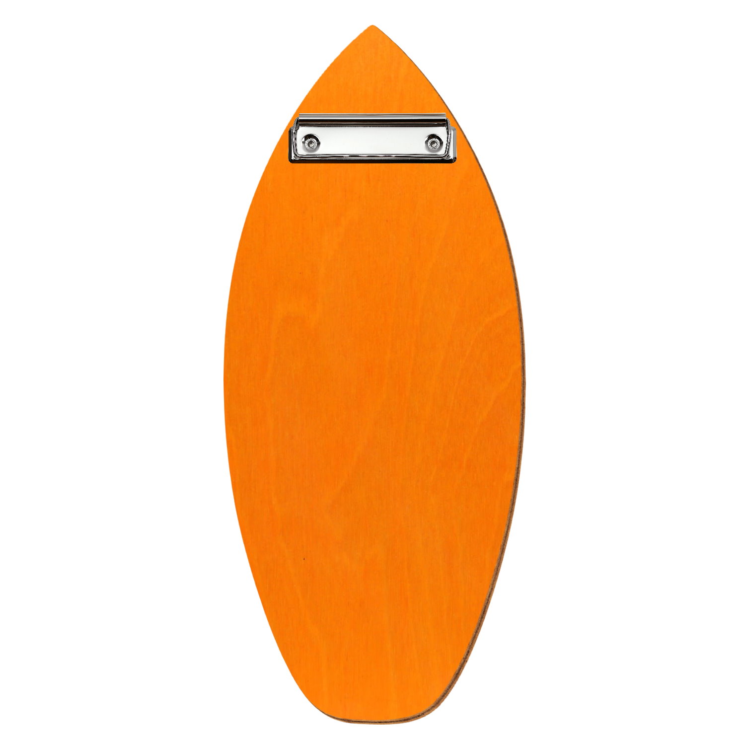 Holz Klemmbrett in Surfbrettform für Getränkekarte 110 x 300 mm, Orange, Birkensperrholz, Bügelklemme silber