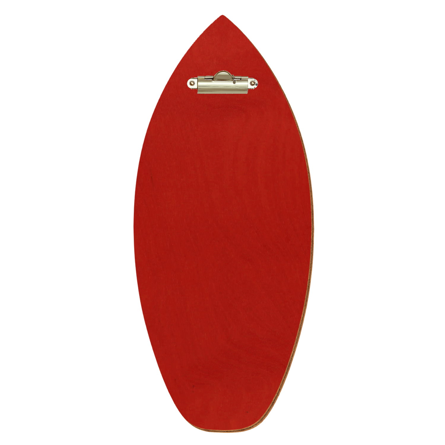 Holz Klemmbrett in Surfbrettform für Getränkekarte 110 x 300 mm, Rot, Birkensperrholz, Zahnklemme gold