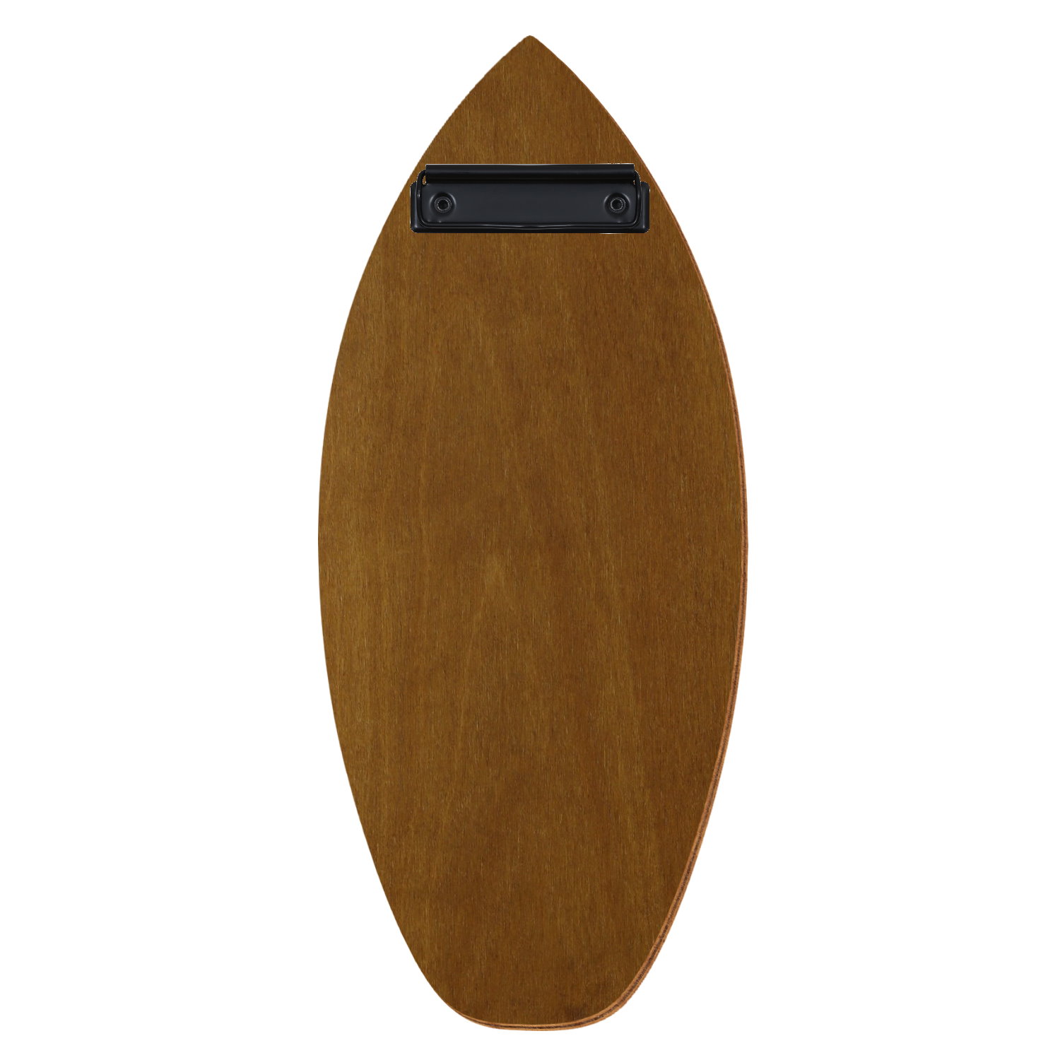 Holz Klemmbrett in Surfbrettform für Getränkekarte 110 x 300 mm, Teak, Birkensperrholz, Bügelklemme schwarz