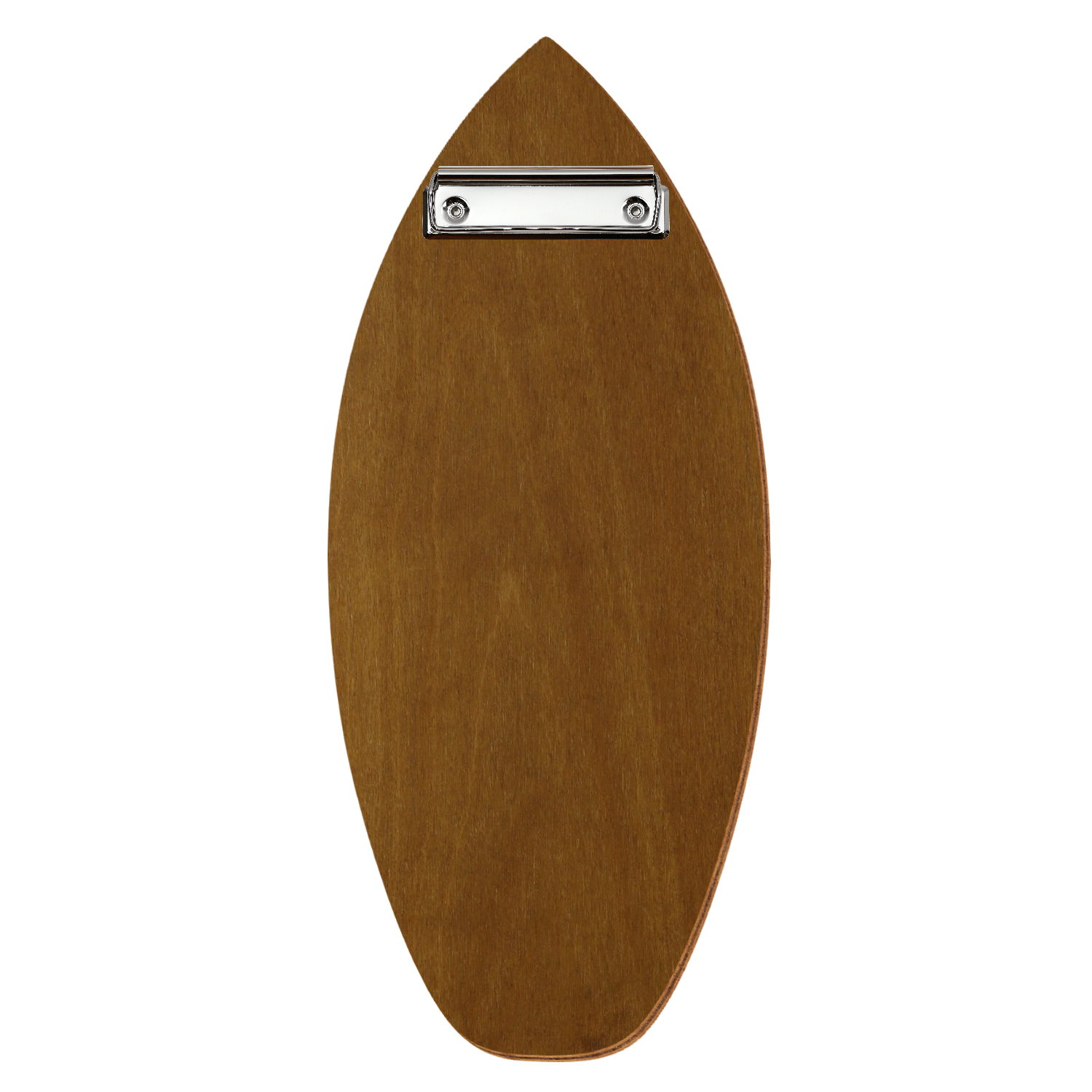 Holz Klemmbrett in Surfbrettform für Getränkekarte 110 x 300 mm, Teak, Birkensperrholz, Bügelklemme silber