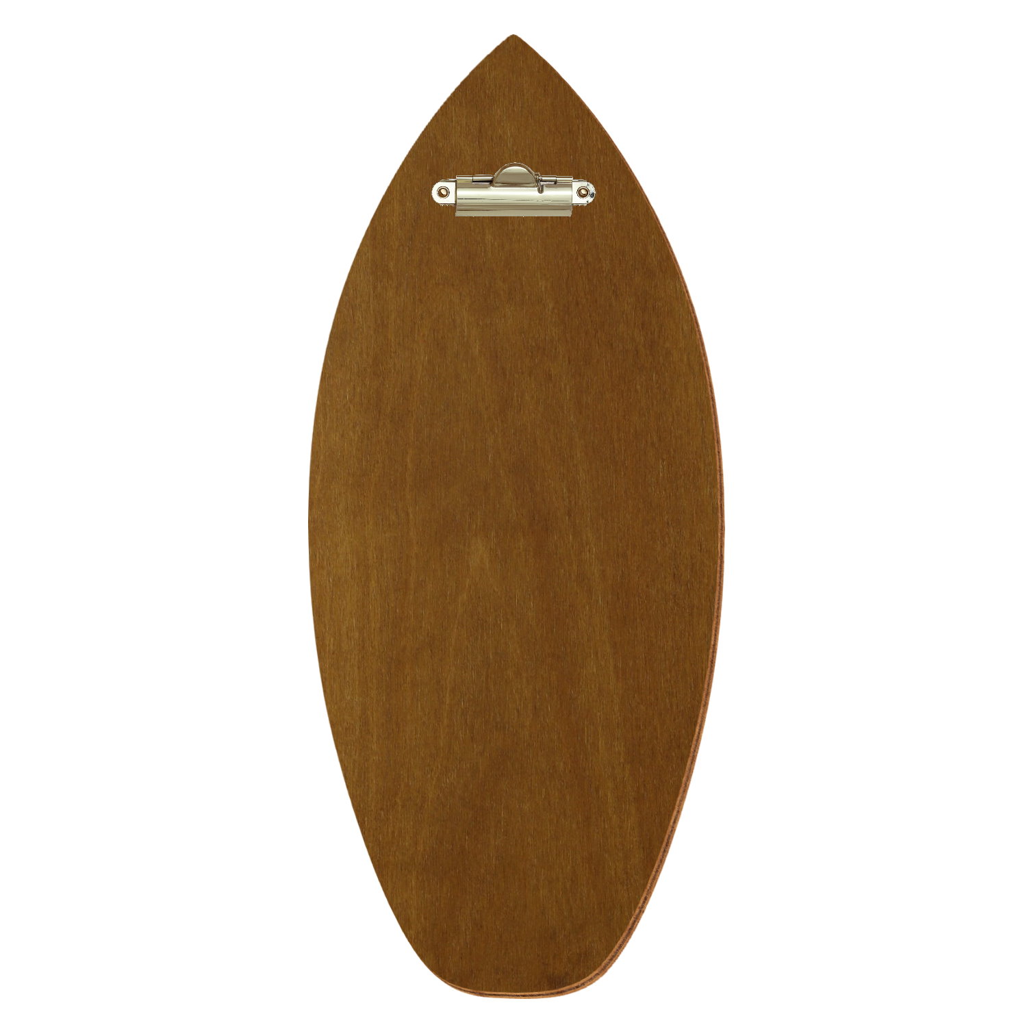 Holz Klemmbrett in Surfbrettform für Getränkekarte 110 x 300 mm, Teak, Birkensperrholz, Zahnklemme gold