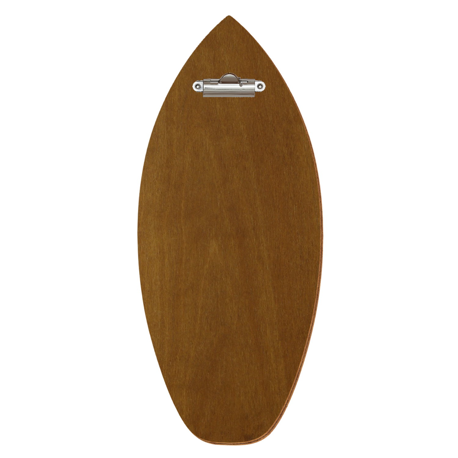 Holz Klemmbrett in Surfbrettform für Getränkekarte 110 x 300 mm, Teak, Birkensperrholz, Zahnklemme silber