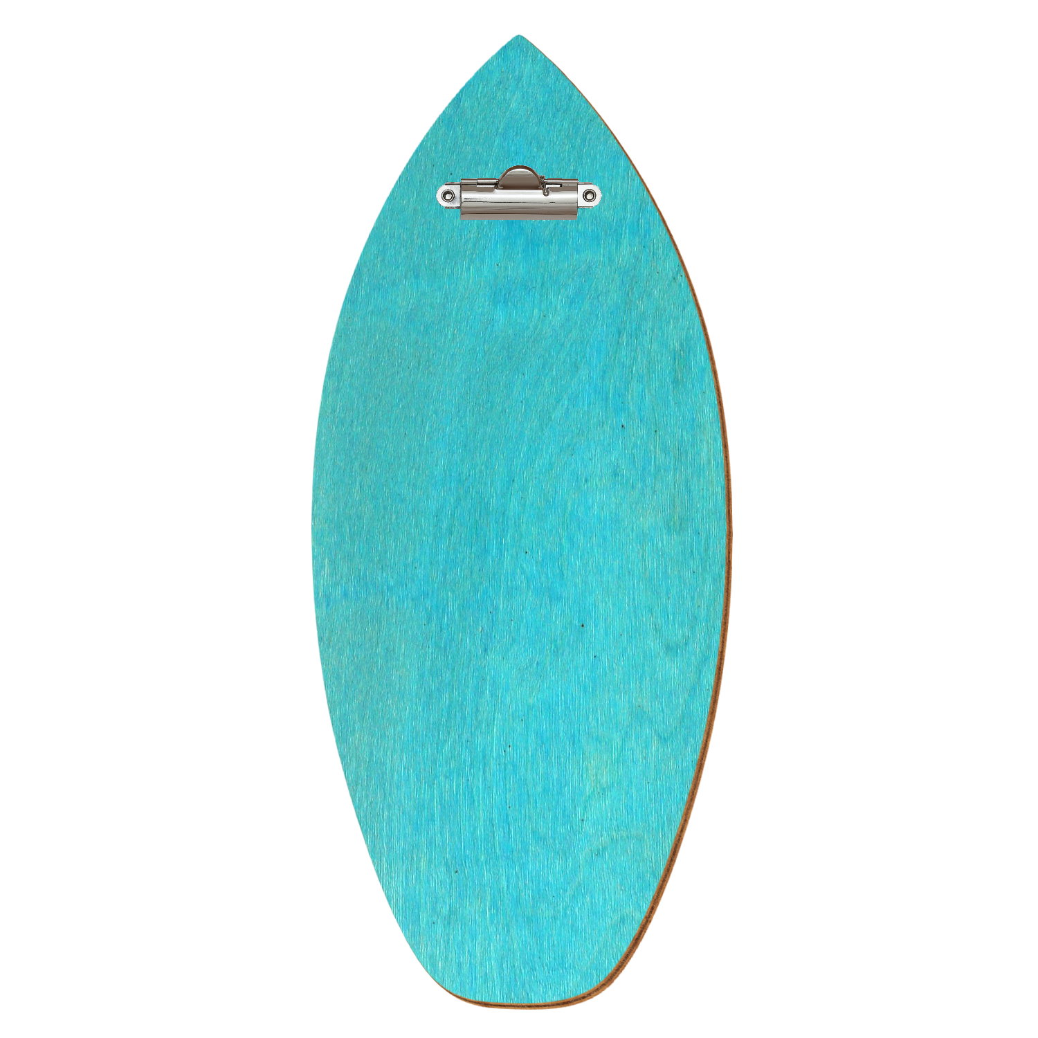 Holz Klemmbrett in Surfbrettform für Getränkekarte 110 x 300 mm, Türkis, Birkensperrholz, Zahnklemme silber