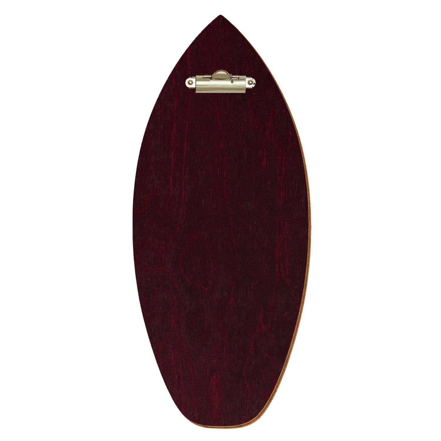 Holz Klemmbrett in Surfbrettform für Getränkekarte 110 x 300 mm, Violett, Birkensperrholz, Zahnklemme gold
