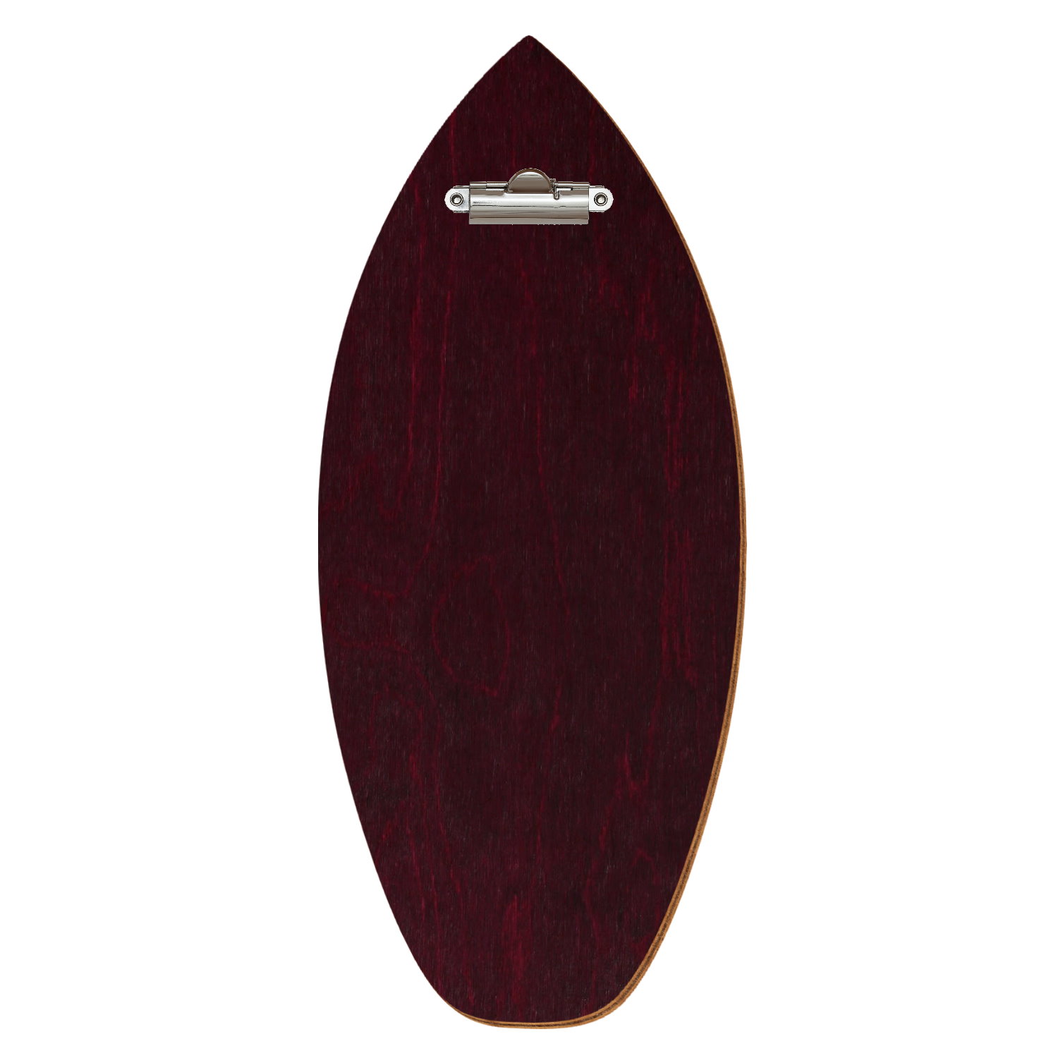 Holz Klemmbrett in Surfbrettform für Getränkekarte 110 x 300 mm, Violett, Birkensperrholz, Zahnklemme silber