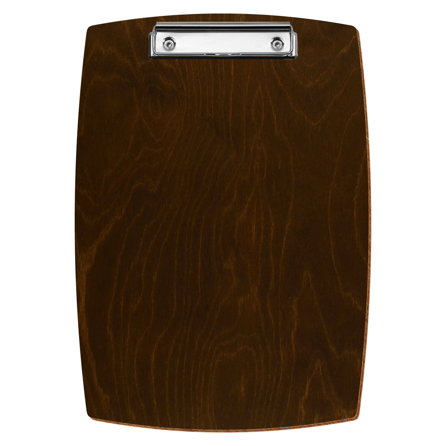 Bütic Holz-Klemmbrett konvex -Farbe Eiche dunkel- A4 hochkant mit silberner Bügelklemme