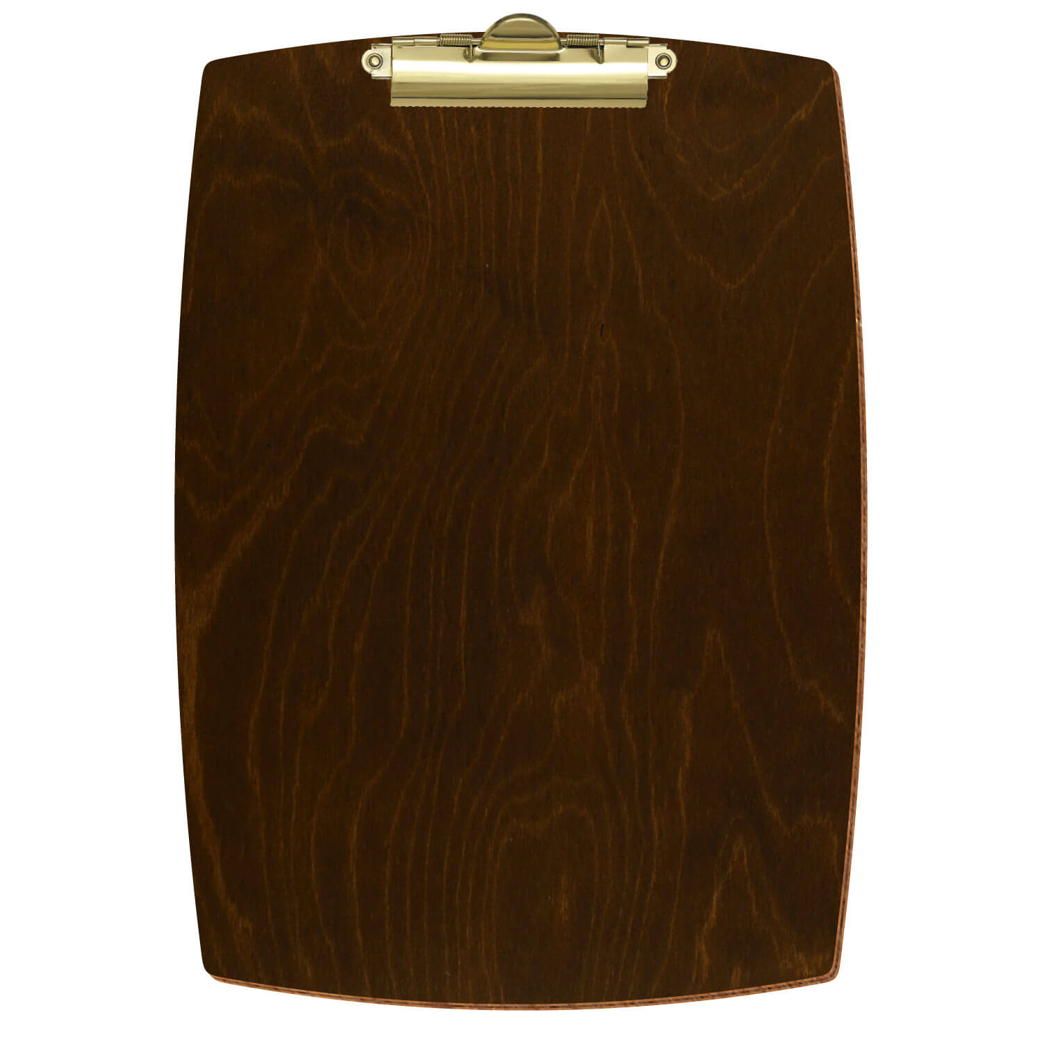 Bütic Holz-Klemmbrett konvex -Farbe Eiche dunkel- A4 hochkant mit goldener Zahnklemme