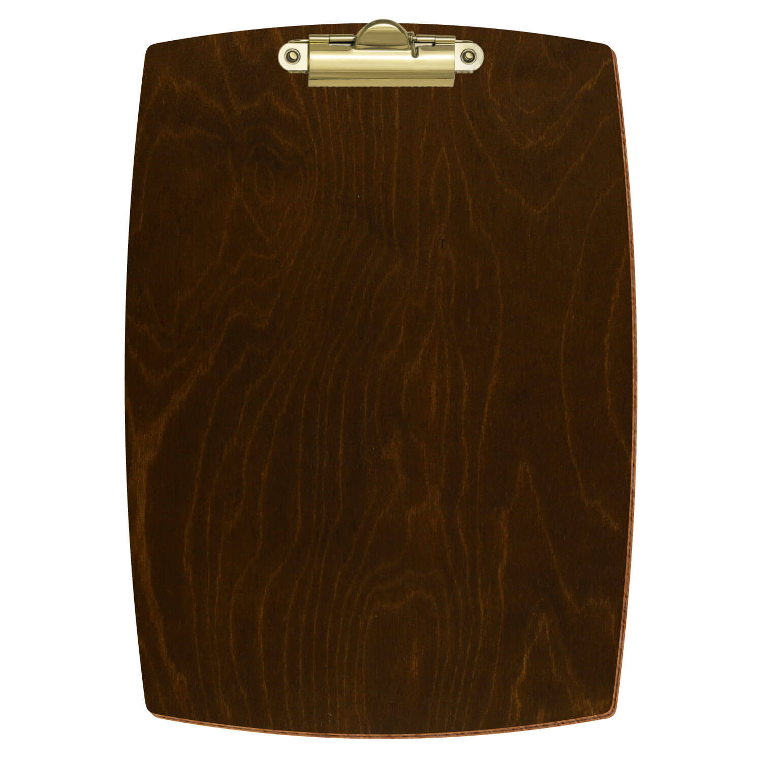 Bütic Holz-Klemmbrett konvex -Farbe Eiche dunkel- A5 hochkant mit goldener Zahnklemme