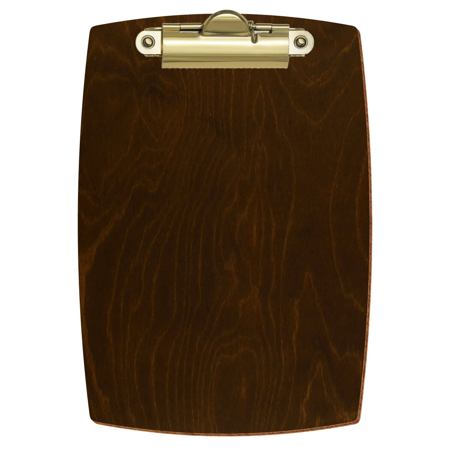 Bütic Holz-Klemmbrett konvex -Farbe Eiche dunkel- A6 hochkant mit goldener Zahnklemme