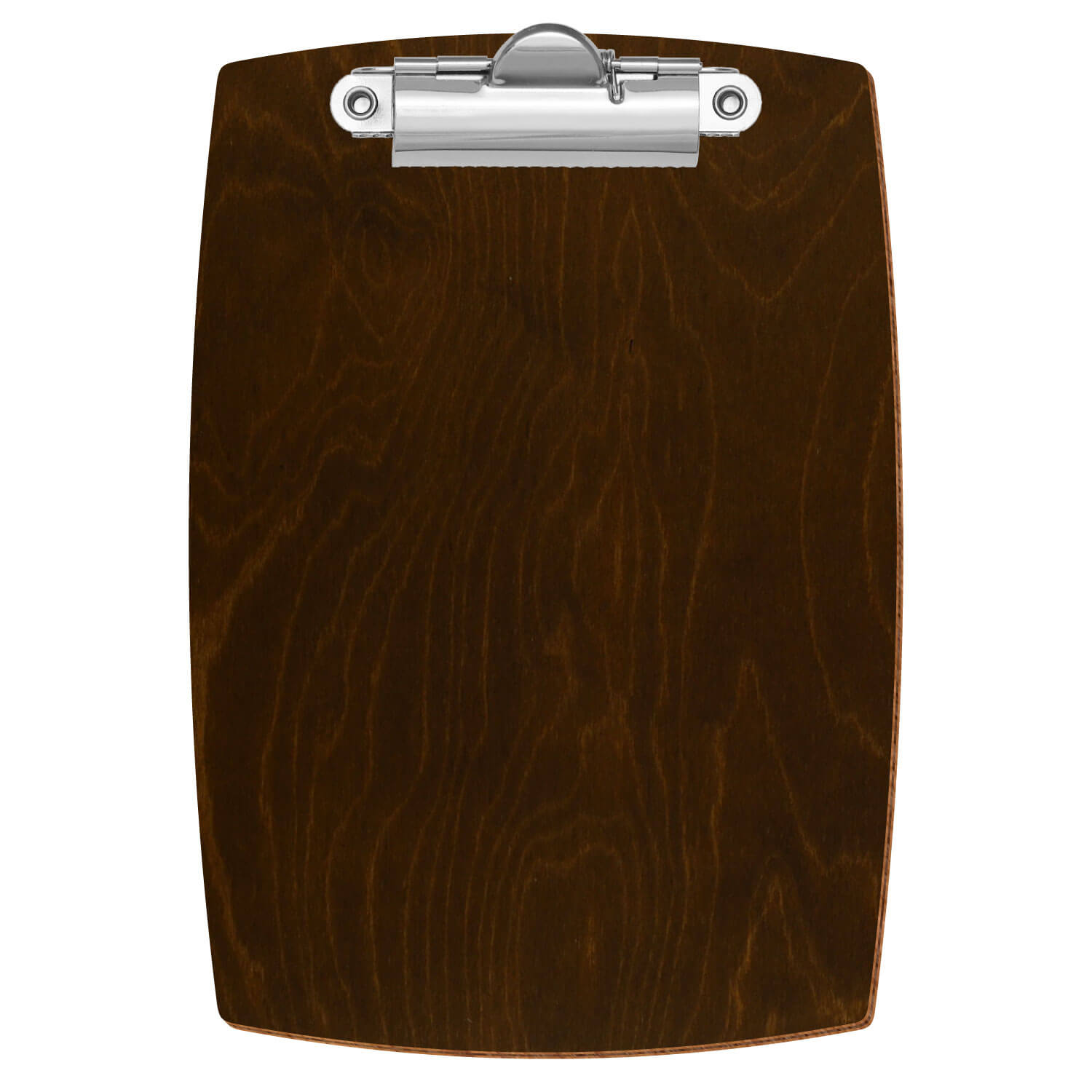 Bütic Holz-Klemmbrett konvex -Farbe Eiche dunkel- A6 hochkant mit silberner Zahnklemme