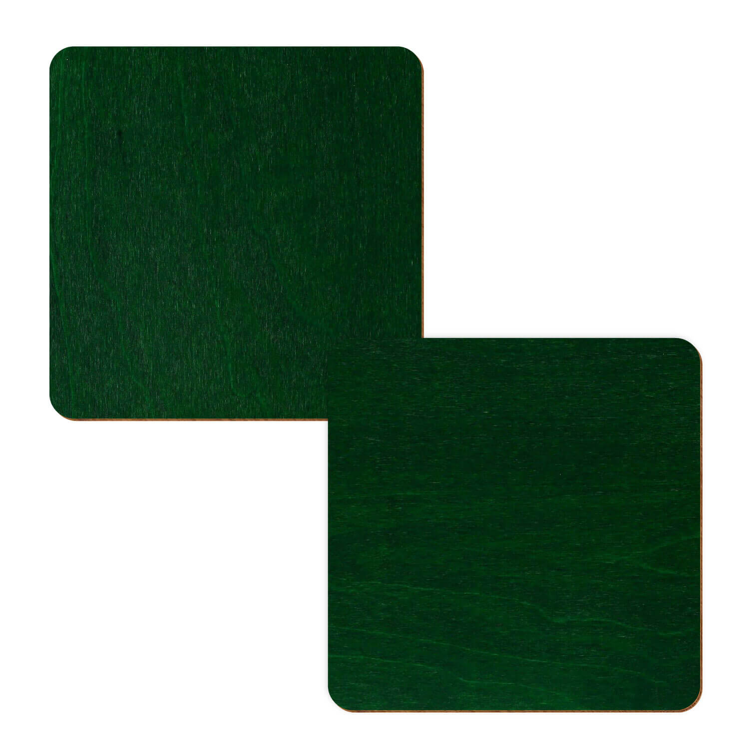 zwei Holzquadrate in der Farbe dunkelgrün
