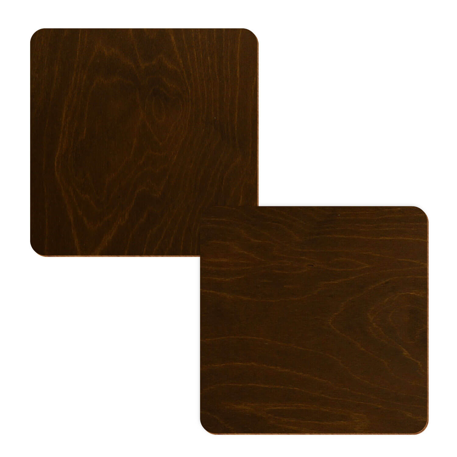 zwei Holzquadrate in der Farbe Eiche dunkel